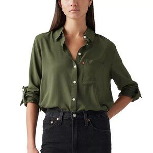Levi’s “Darlene” Olive Green Button-Up Blouse | XL | Long Sleeve Viscose Shirt